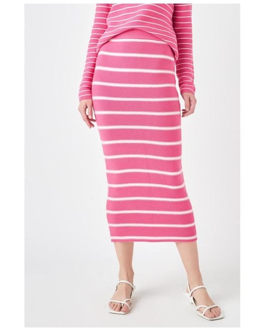 English Factory Pink Stripe Knit Midi Skirt