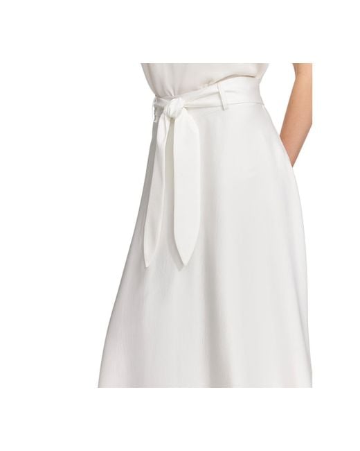 DKNY White Belted A-line Midi Skirt