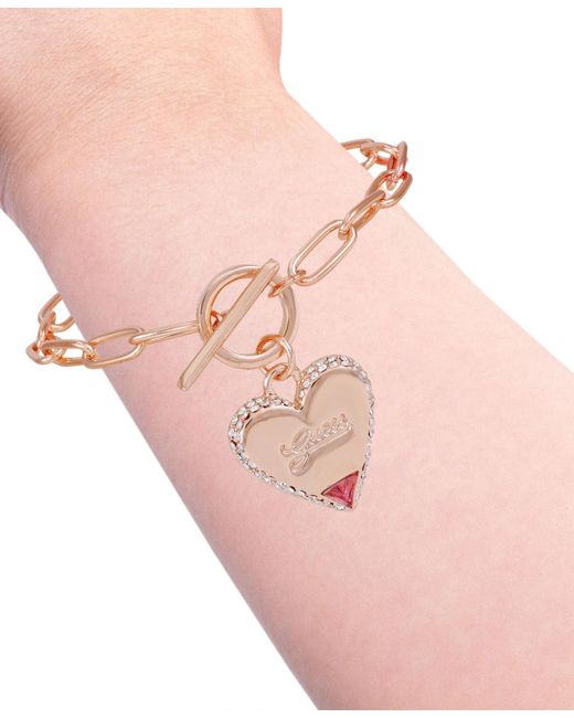 Guess Natural Tone Heart Charm toggle Bracelet