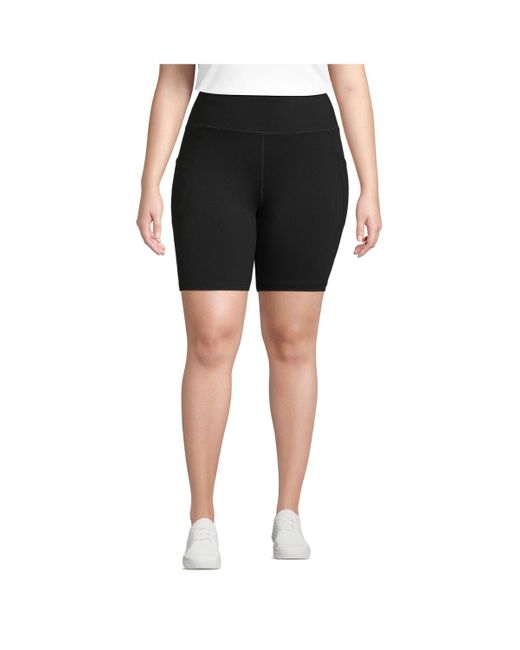 Lands' End Black Plus Size Active High Impact 7" Pocket Bike Shorts