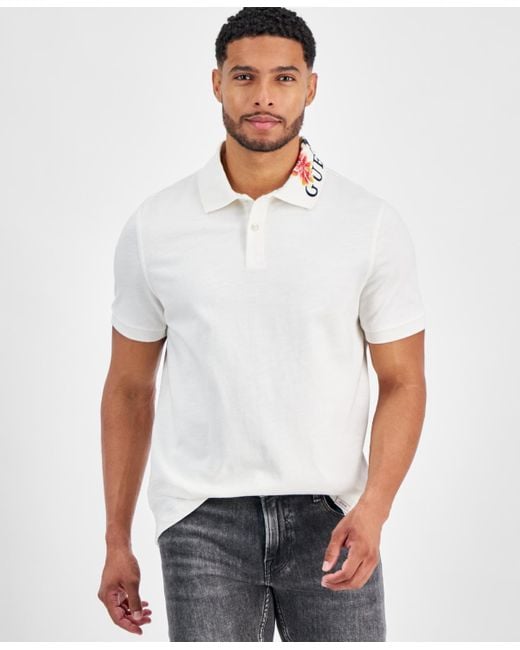 Guess Gray Embroidered Floral Short-sleeve Polo Shirt for men