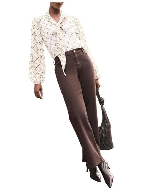 Mint Velvet Natural Checked Bow Blouse