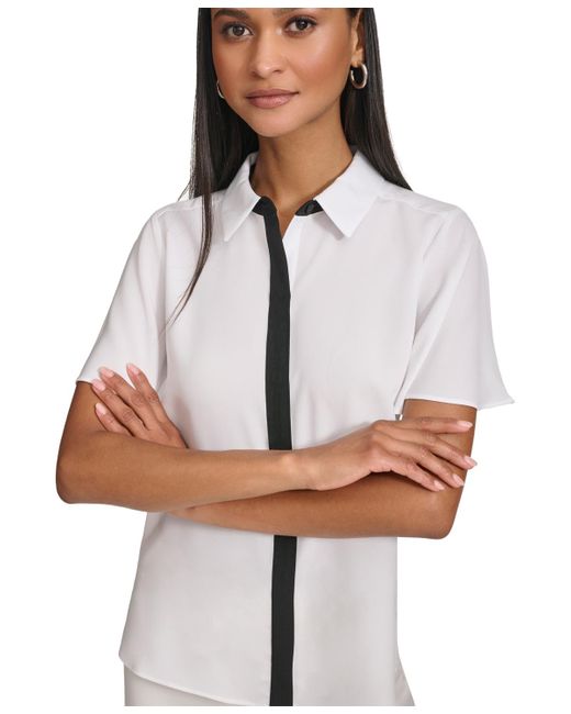 Karl Lagerfeld White Spread-collar Button-front Top