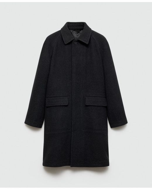 Mango Blue Pocketed Wool Coat for men