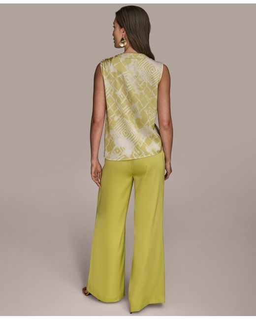 Donna Karan Green Petite Shoulder-button Sleeveless Top