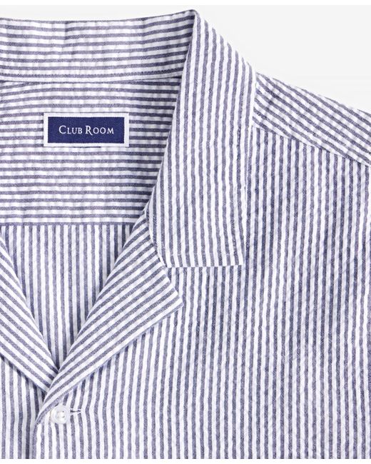 Club Room White Short Sleeve Striped Seersucker Button-front Camp Shirt for men