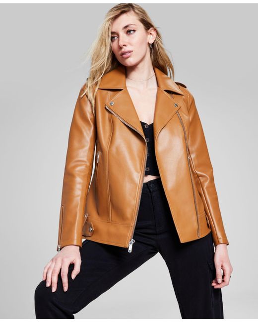Guess Oversized Faux-leather Moto Jacket, Created For Macy's in Blue | Lyst