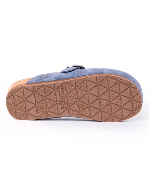 Minnetonka Blue Suede Adjustable Buckle Clogs