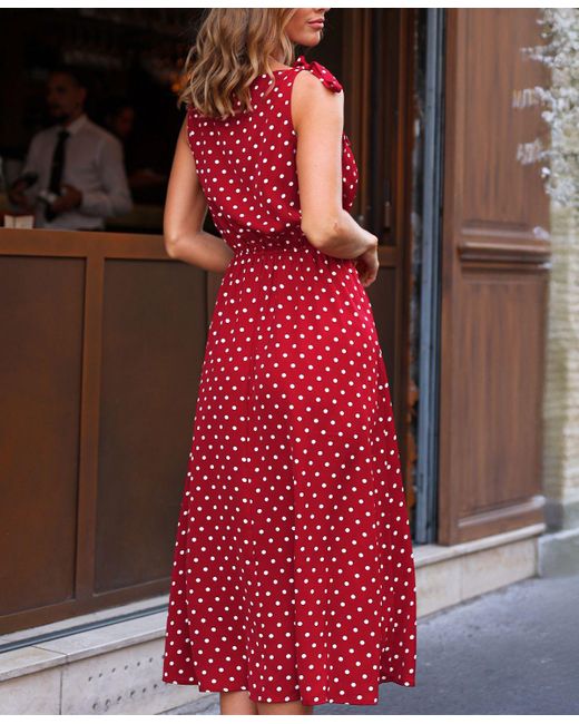 CUPSHE Forever Classic Polka Dot Maxi Beach Dress in Red