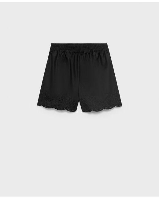 Mango Black Embroidered Satin Shorts
