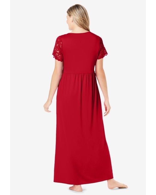 Amoureuse Red Plus Size Long Lace Top Stretch Knit Gown