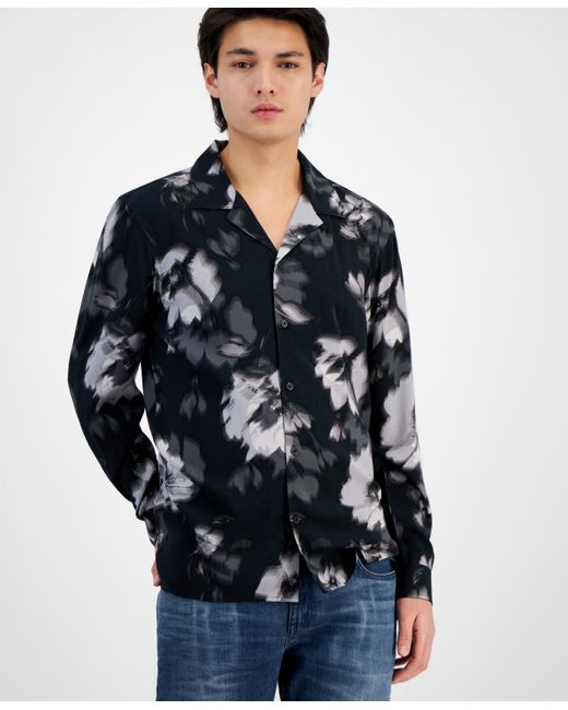 INC International Concepts Black Camp-collar Floral Shirt for men