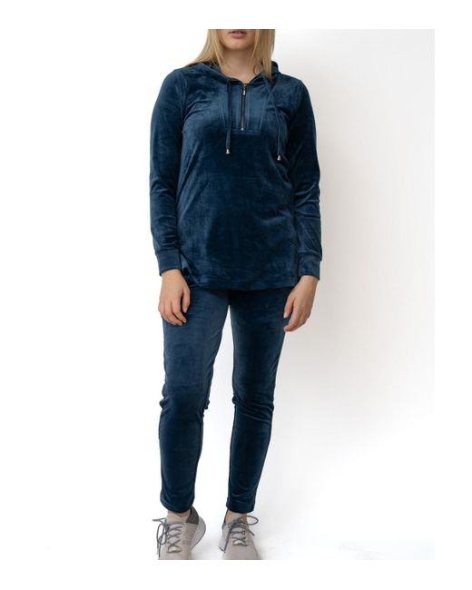 Cable & Gauge Quarter Zip Hoodie And Pant Velour Matching Set in Blue