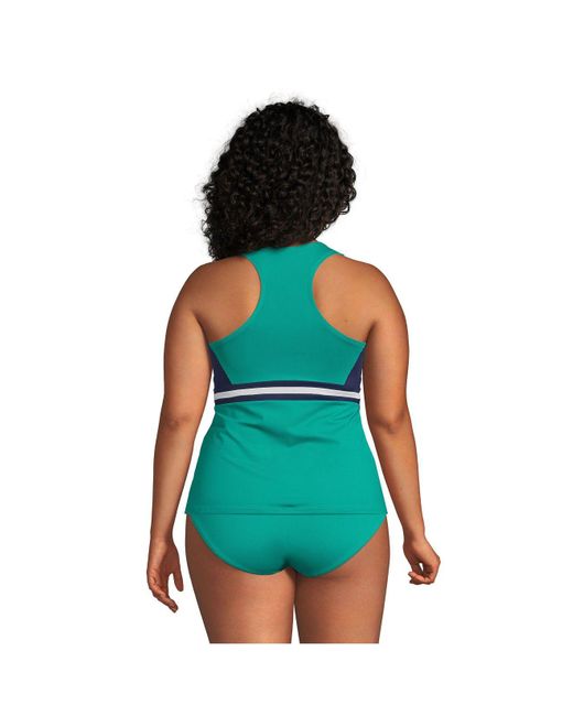 Lands' End Plus Size Zip Front Tankini Swimsuit Top in Green | Lyst