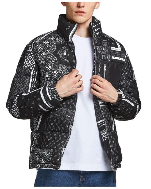 Jack & Jones Synthetic Bandana Print Puffer Jacket in Black for Men - Lyst