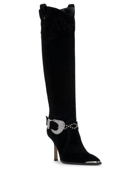 Jessica Simpson Black Kenzin Tall Western Buckle Dress Boots