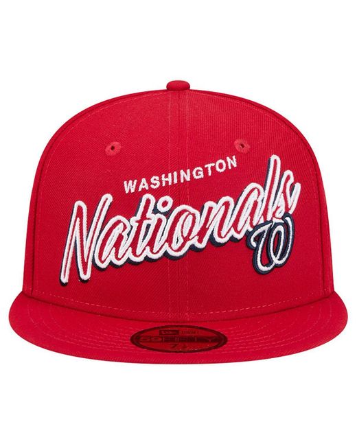 KTZ Red Washington Nationals Script Sided 59fifty Fitted Hat for men
