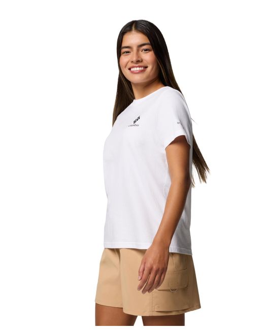 Columbia White Rolling Bend Graphic Short Sleeve Top