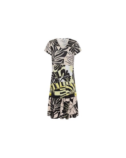 Olsen Black Short Sleeve Abstract Palm Print Dress