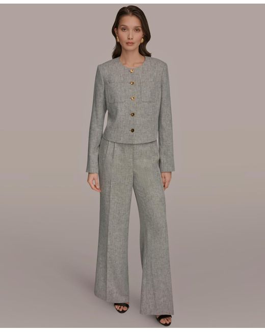 Donna Karan Gray Button-front Cropped Jacket