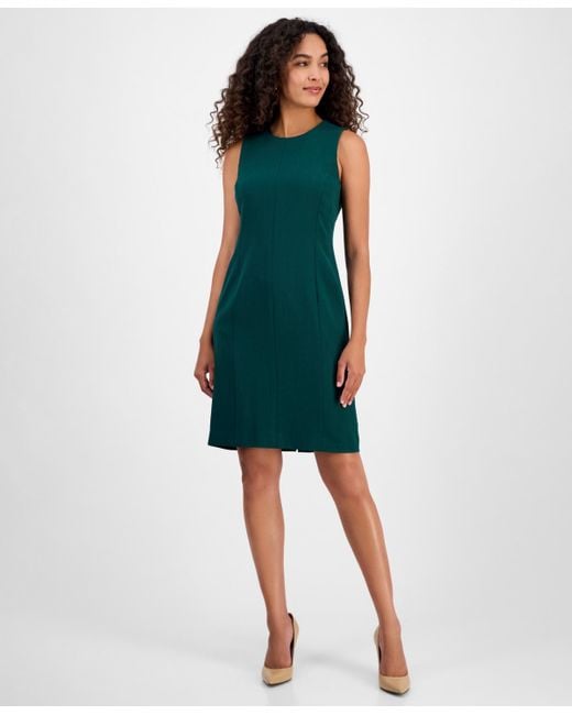 Kasper Green Sleeveless Multi-seam Sheath Dress