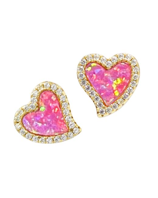KAMARIA Pink Amore Heart Stud Earrings With Lab-grown Opal