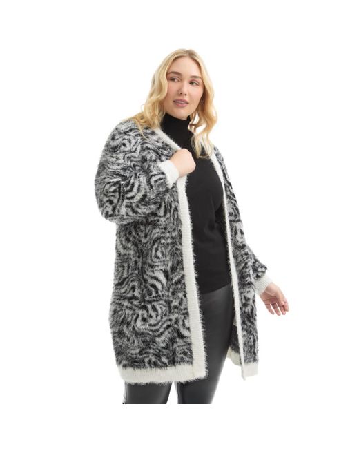 June + Vie Gray June + Vie June + Vie Leopard-print Eyelash Cardigan