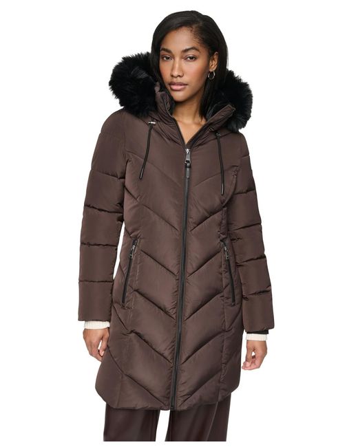 DKNY Brown Walker Length Puffer