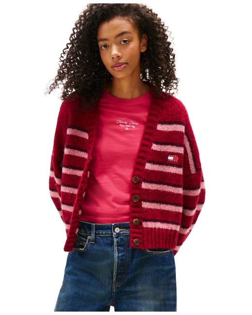 Tommy Hilfiger Red Striped Button-front Long-sleeve Cardigan