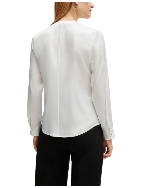 Boss White Boss By Stretch-silk Crepe De Chine Ruched-neck Top