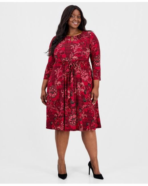 red flare dress plus size Plus Size Flare Sleeve Embroidered Dress – Karen Kane