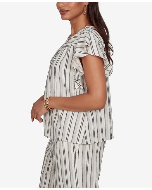 Ruby Rd White Petite Flutter-sleeve Textured Stripe Top