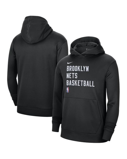 Nike Black And Brooklyn Nets 2023/24 Performance Spotlight On-court Practice Pullover Hoodie