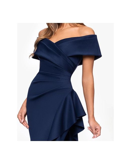 Long Side Ruffled Dress Xscape Sweetheart Neck Side Ruffle Off-the-shoulder Long Dress in Blue ...