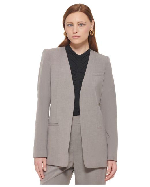 Calvin Klein Synthetic Collarless Open Front Blazer in Heather Taupe ...