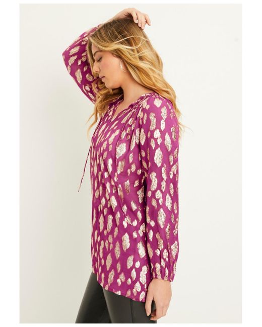 June + Vie Brown June + Vie June + Vie Metallic Print Blouse