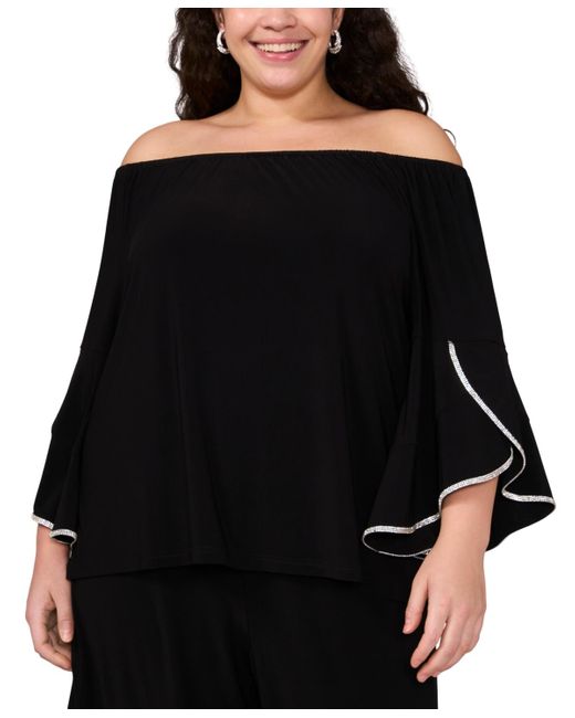Msk Black Plus Size Off-the-shoulder Ruffle-sleeve Top