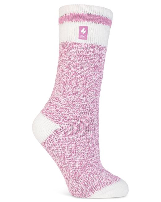 Heat Holders Pink Original Cream Block Twist Thermal Socks