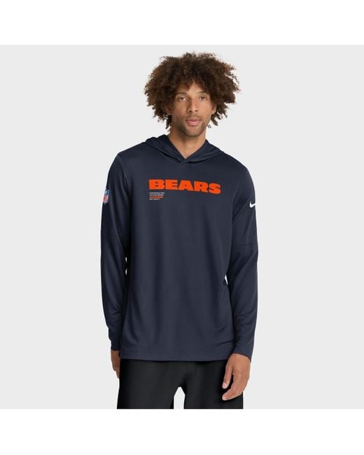 Nike Blue Chicago Bears Sideline Pure Fury Performance Long Sleeve Hoodie T-shirt for men
