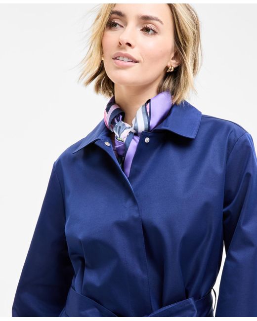 Macy's Blue Flower Show Tie-front A-line Trench Coat