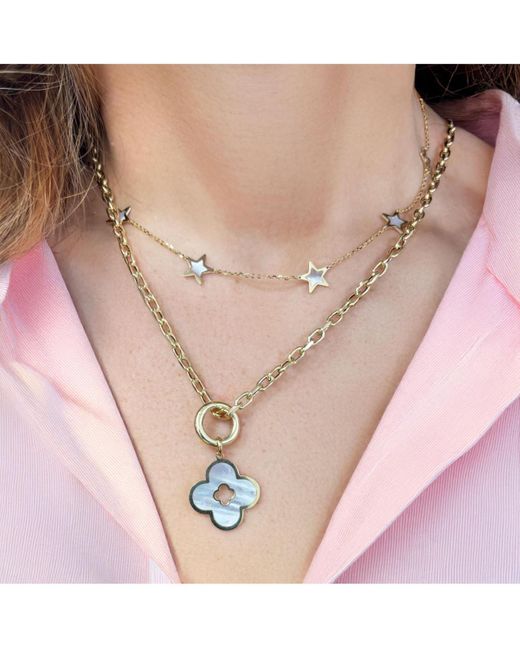 The Lovery Metallic Mother Of Pearl Clover Cut Out Charm 14k Gold