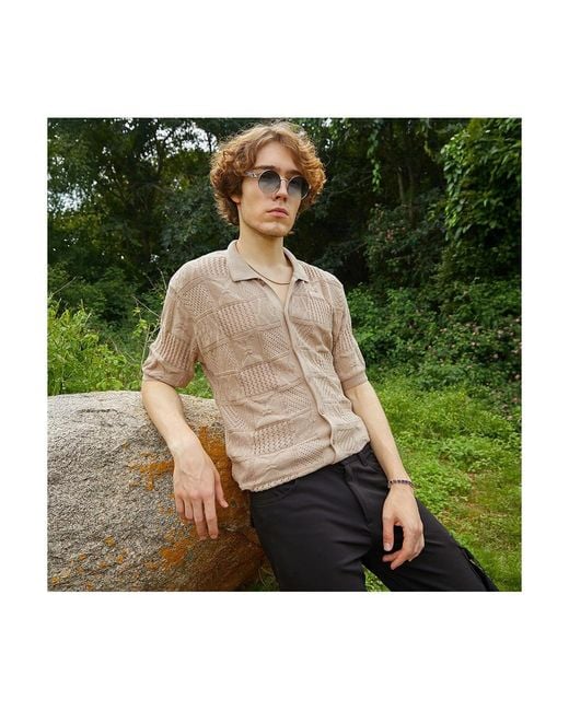 Campus Sutra Natural Patch-knit Shirt for men