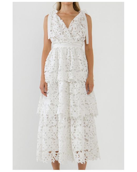 Endless Rose White Shoulder Strap Detailed Tiered Maxi Dress