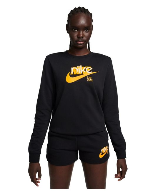 Nike Black Sportswear Club French Terry Graphic Crewneck Fleece Sweatshirt