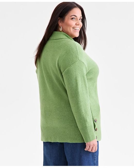 Style & Co. Green Plus Size Solid Shawl-collar Tunic Sweater