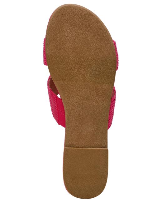 Dolce Vita Pink Geeya Raffia Criss Cross Strap Flat Slide Sandals