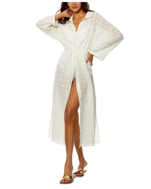Anne Cole White Cotton Tie-waist Cover-up Shirtdress