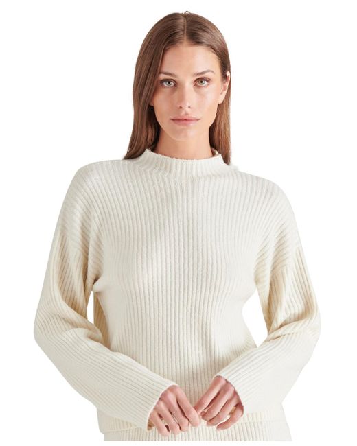 Steve Madden White Willa Ribbed Mock Neck Sweater