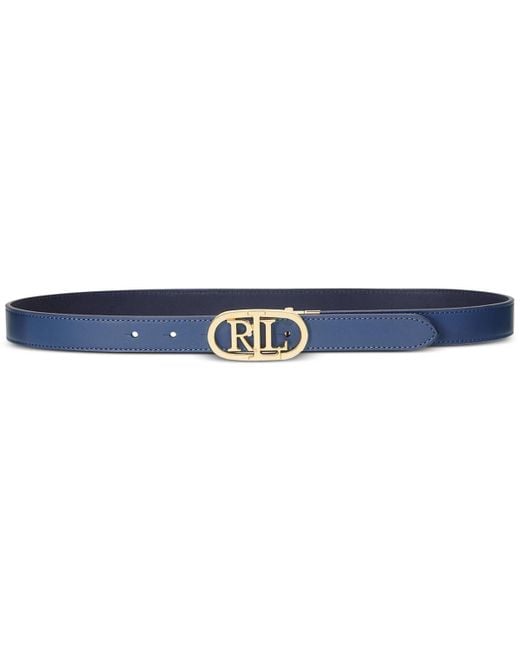 Lauren by Ralph Lauren Blue Oval-logo Reversible Leather Skinny Belt