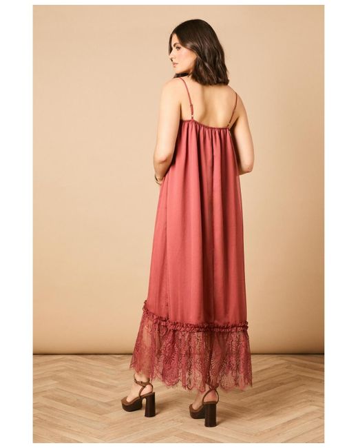 Oasis Red Babydoll Floaty Lace Detail Maxi Dress